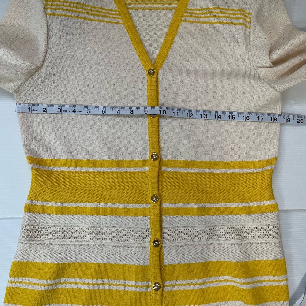 St John Santana Knit Cardigan Gold Tone Buttons Yellow Cream Stripe Size 6 - Picture 5 of 11